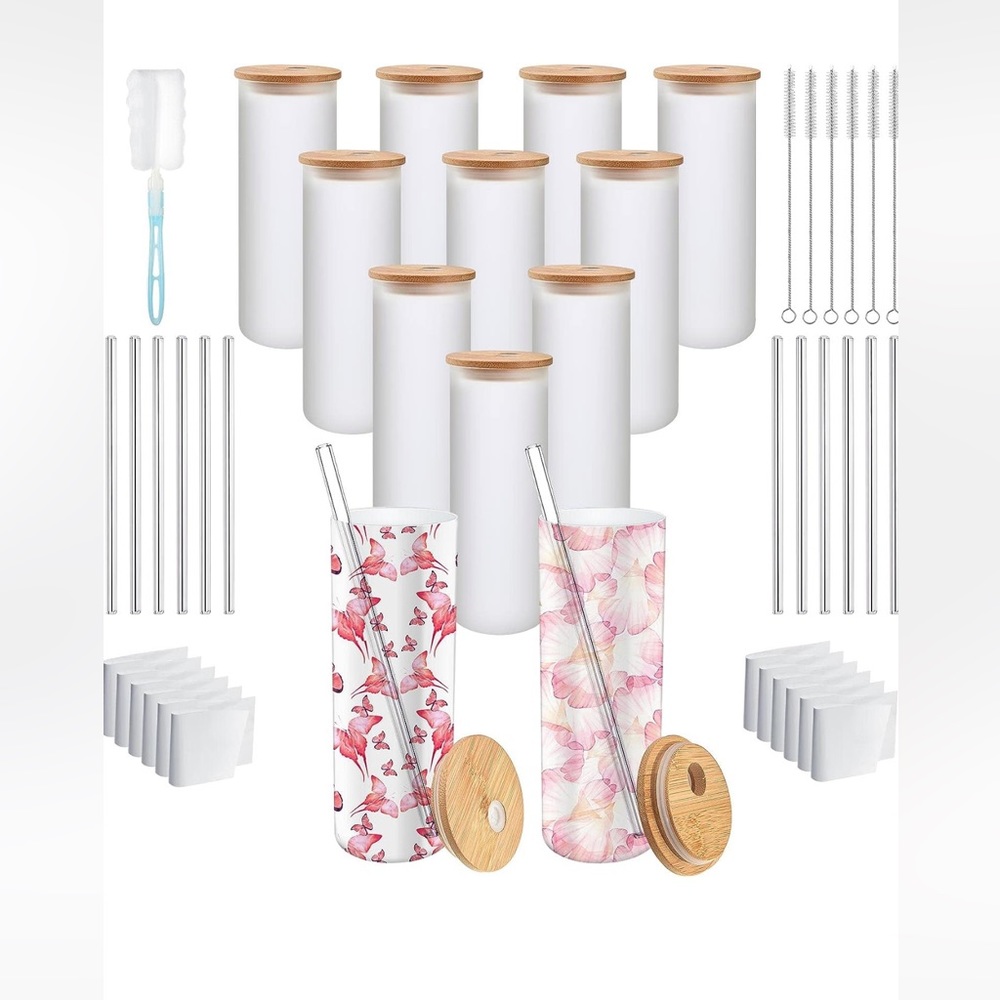 Sublimation Glass Blanks Frosted with Bamboo Lid Beer Can Glass 12 Pack, 18oz